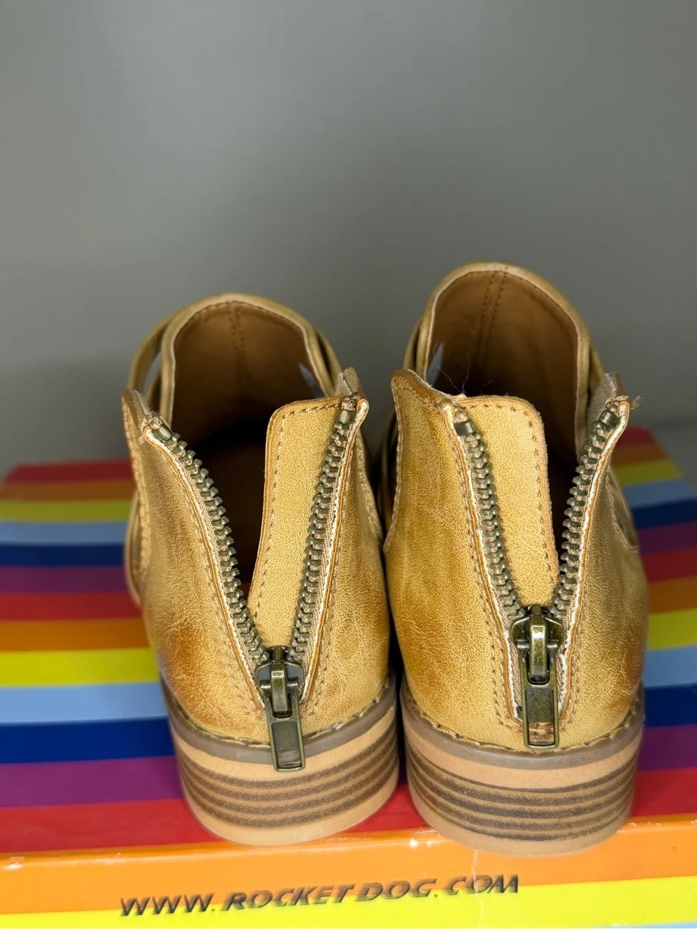 Rocket Dog Tan Strappy Cutout Ankle Booties
